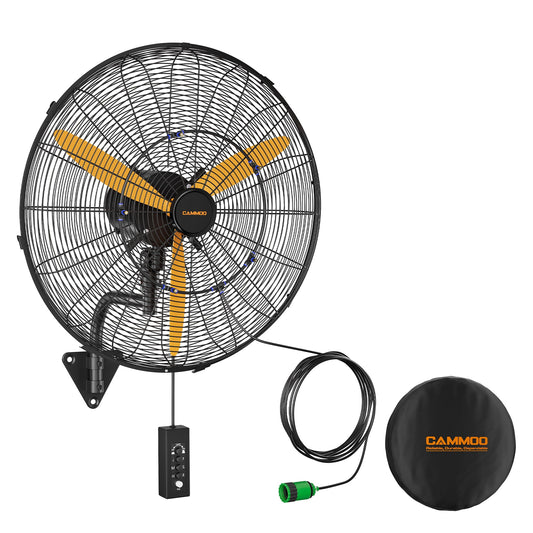 CAMMOO 24" Oscillating Misting Wall Mount Fan with 600D Oxford Cover, 3-Speed IP44 Waterproof High Velocity Industrial Commercial Outdoor Misting Fan for Covered Patio, Greenhouse, Garage