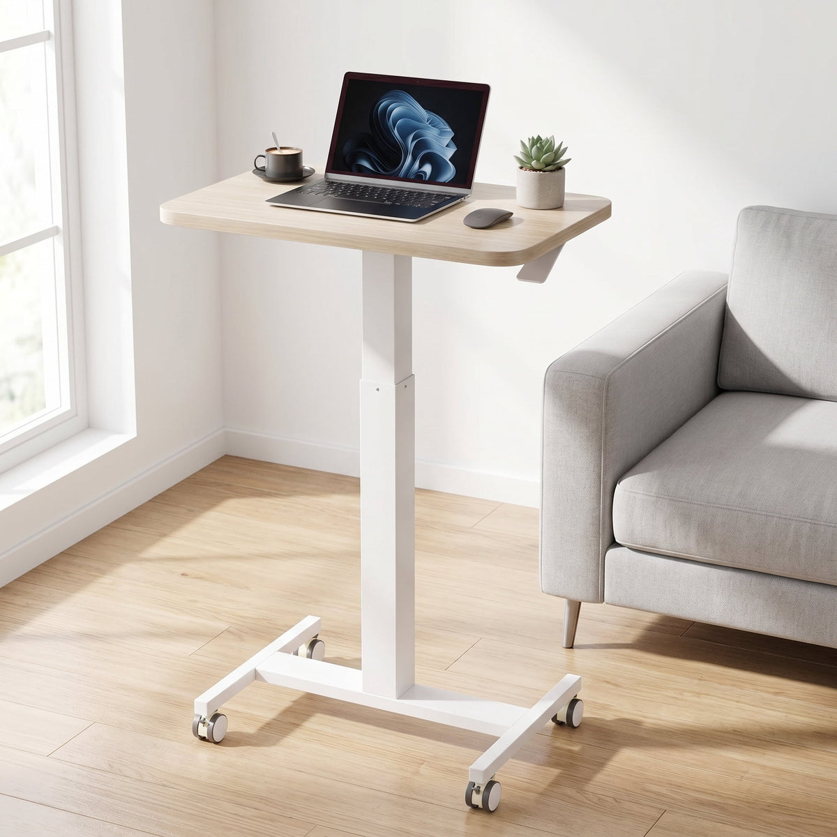 CHITOOMA Mobile Standing Desk, Height Adjustable Computer Escritorios Rolling Desk with 4 Lockable Wheels for Home Office, Walnut
