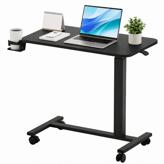 CLOUDREST PRO Mobile Standing Desk with Lockable Wheels, 32 x 18 Inch Pneumatic Adjustable Height Rolling Laptop Table, 28 to 41 Inch Portable Workstation with Cup Holder for Home Office, Black