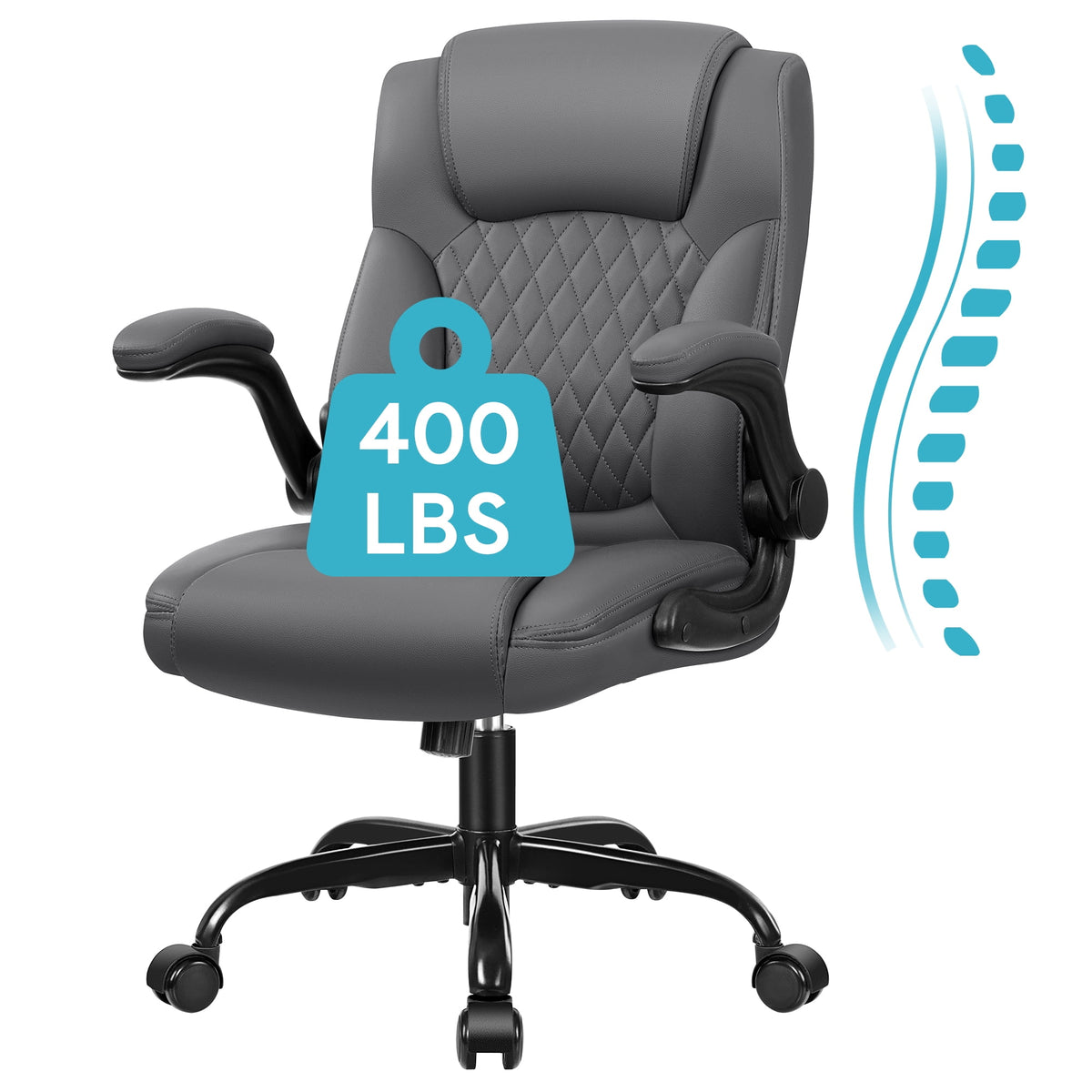 COOLHUT Leather Office Chair, Big and Tall Office Chair 400LBS Wide Seat Ergonomic Computer Desk Chair High Back Executive Leather Chair Adjustable Task Chair Lumbar Back with 8-Year Warranty, Black