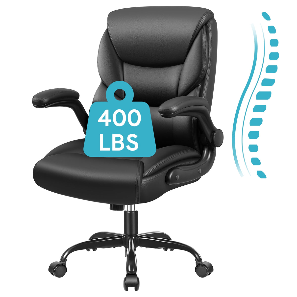COOLHUT Leather Office Chair, Big and Tall Office Chair 400LBS Wide Seat Ergonomic Computer Desk Chair High Back Executive Leather Chair Adjustable Task Chair Lumbar Back with 8-Year Warranty, Black