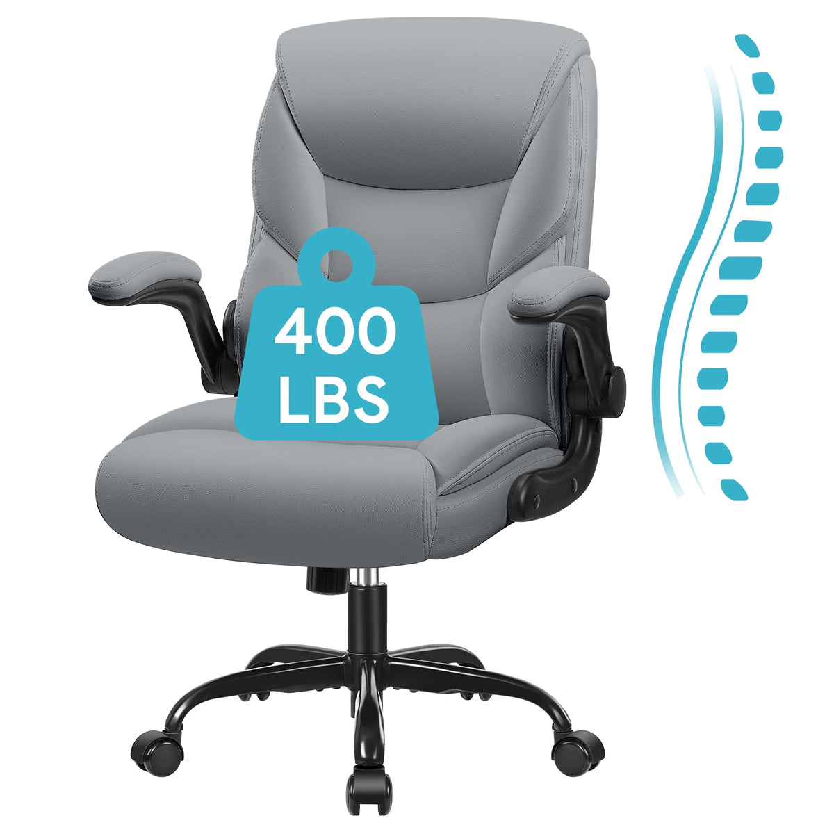 COOLHUT Leather Office Chair, Big and Tall Office Chair 400LBS Wide Seat Ergonomic Computer Desk Chair High Back Executive Leather Chair Adjustable Task Chair Lumbar Back with 8-Year Warranty, Black