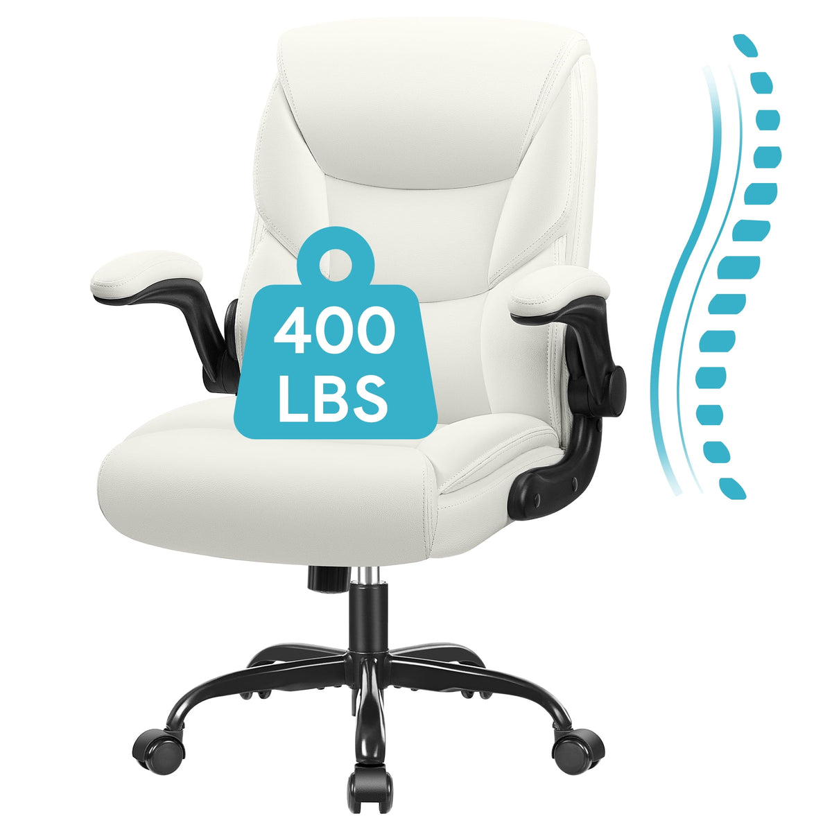 COOLHUT Leather Office Chair, Big and Tall Office Chair 400LBS Wide Seat Ergonomic Computer Desk Chair High Back Executive Leather Chair Adjustable Task Chair Lumbar Back with 8-Year Warranty, Black