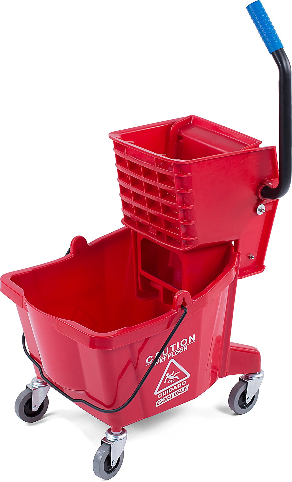 Carlisle Commercial Mop Plastic Bucket with Side Press Wringer, 26 Quart Capacity,
