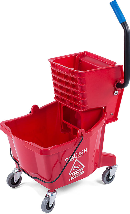 Carlisle Commercial Mop Plastic Bucket with Side Press Wringer, 26 Quart Capacity,
