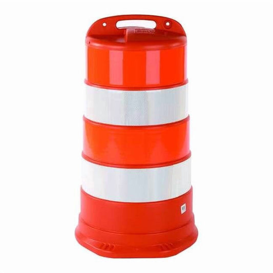 Traffic Barrel, HDPE, High-Intensity Prismatic, 41 1/2 in Height, 18" Length, 9 lb, White/Orange