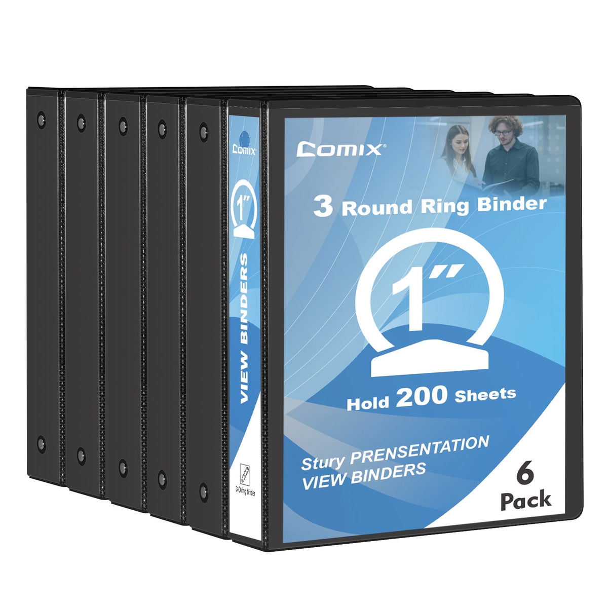 Comix Sturdy 1/2 inch 3 Ring View Binder,O-Ring, Holds 100 Sheets of Letter Size 12-Pack White,2mm-thick