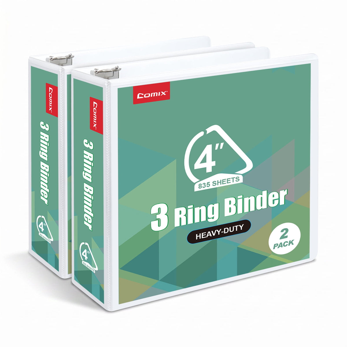 Comix Heavy-duty 4 Inch 3 Ring Binder with Clear Cover,D Ring, 835 Sheets Capacity, Office School Supplies, 2-Pack Black