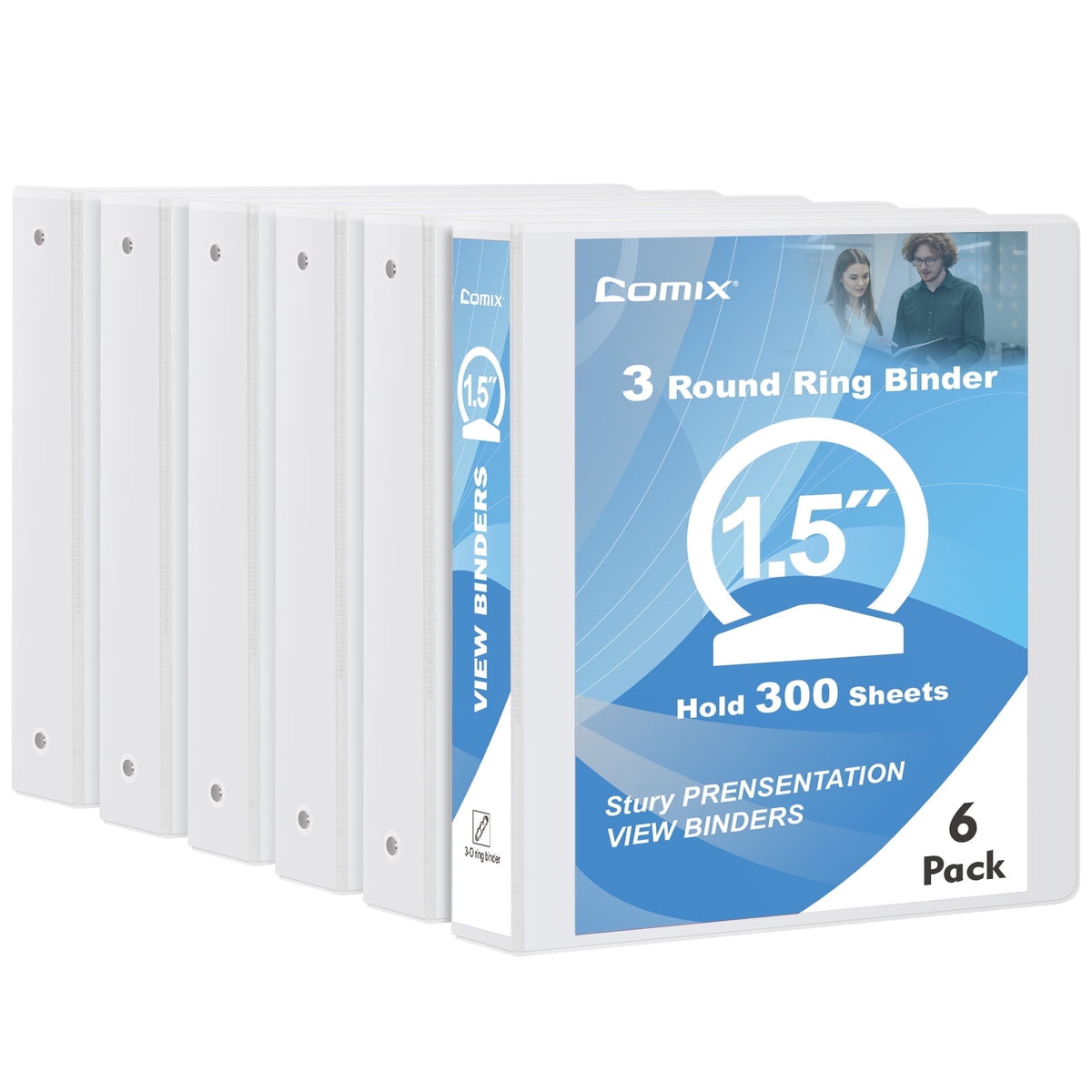 Comix Sturdy 1/2 inch 3 Ring Binder,0.5 inch Round Ring , 100 Sheets Capacity, 12 Pack Black 2mm-thick