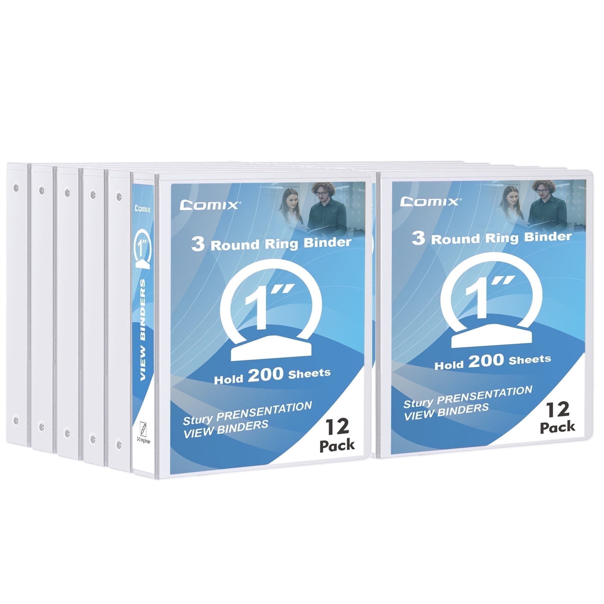 Comix Sturdy 1/2 inch 3 Ring Binder,0.5 inch Round Ring , 100 Sheets Capacity, 12 Pack Black 2mm-thick