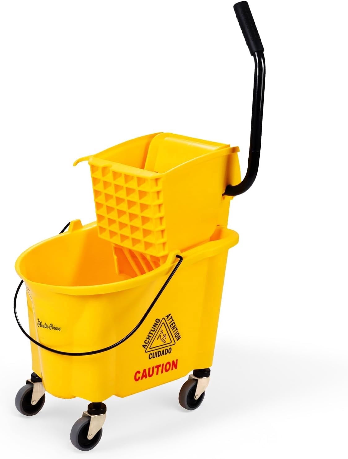 Commercial Mop Bucket with Wringer on Wheels, Heavy Duty Dual Chamber Industrial Mop Bucket Separate Dirty Water, Perfect for Business Household, Small 20 Quart Yellow
