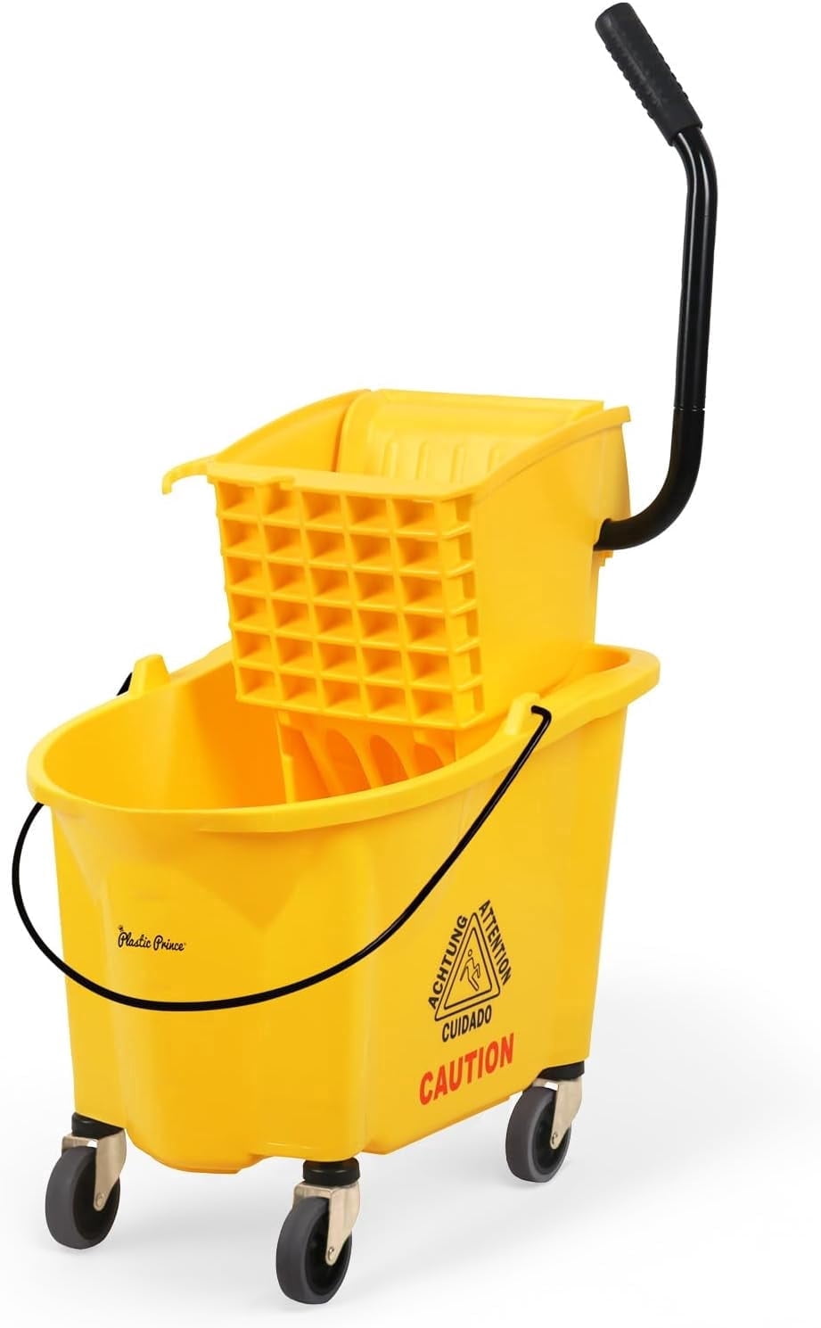 Commercial Mop Bucket with Wringer on Wheels, Heavy Duty Dual Chamber Industrial Mop Bucket Separate Dirty Water, Perfect for Business Household, Small 20 Quart Yellow