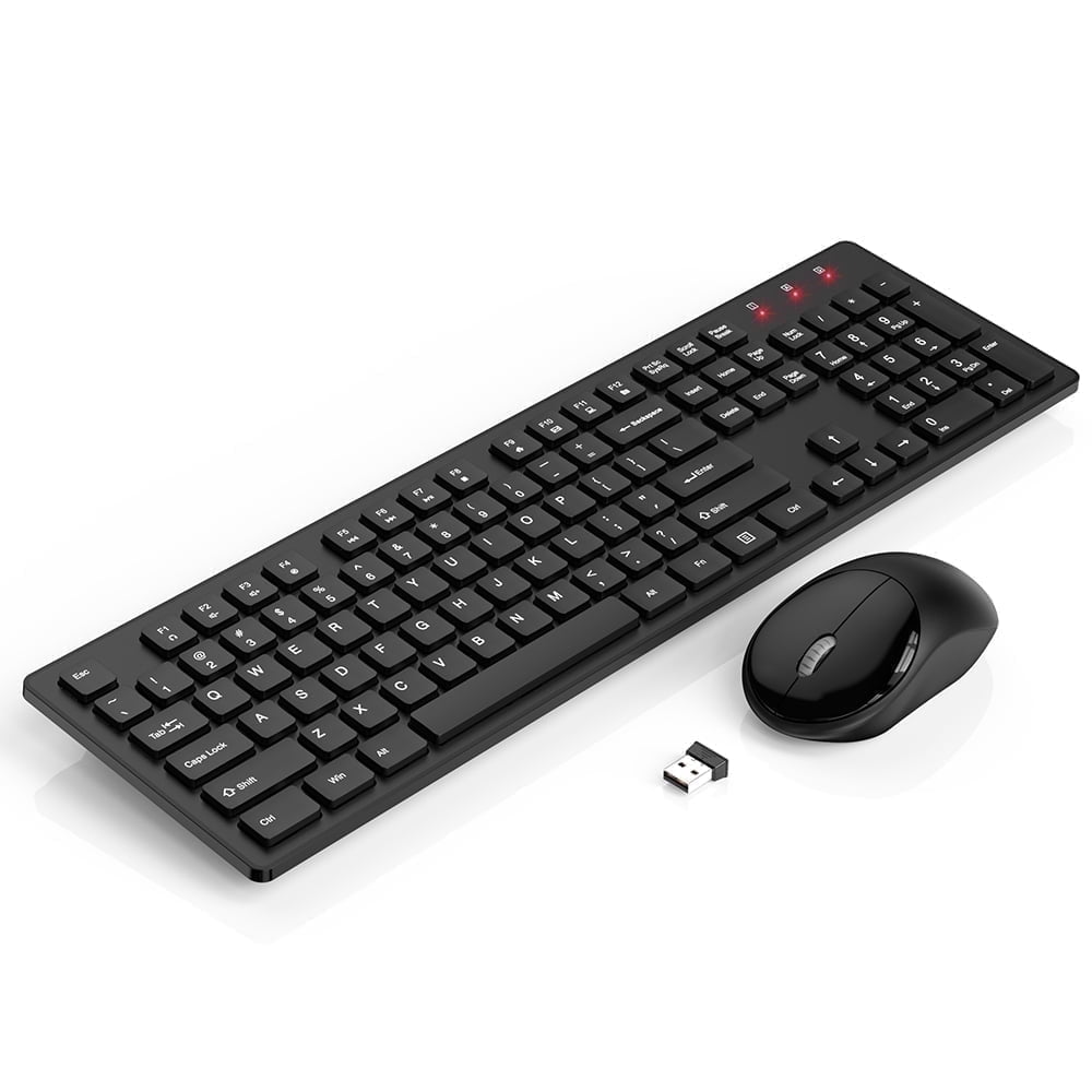 Wireless Keyboard and Mouse Combo - Ergonomic Wave Rechargeable Keyboard with Soft Leather Wrist Rest, RGB Backlit -Black
