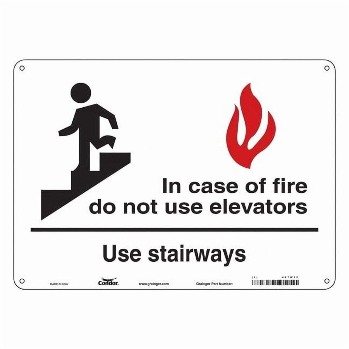 Safety Sign Emergency Exit, Fiberglass, 14 in W, 10 in H, White 467W12