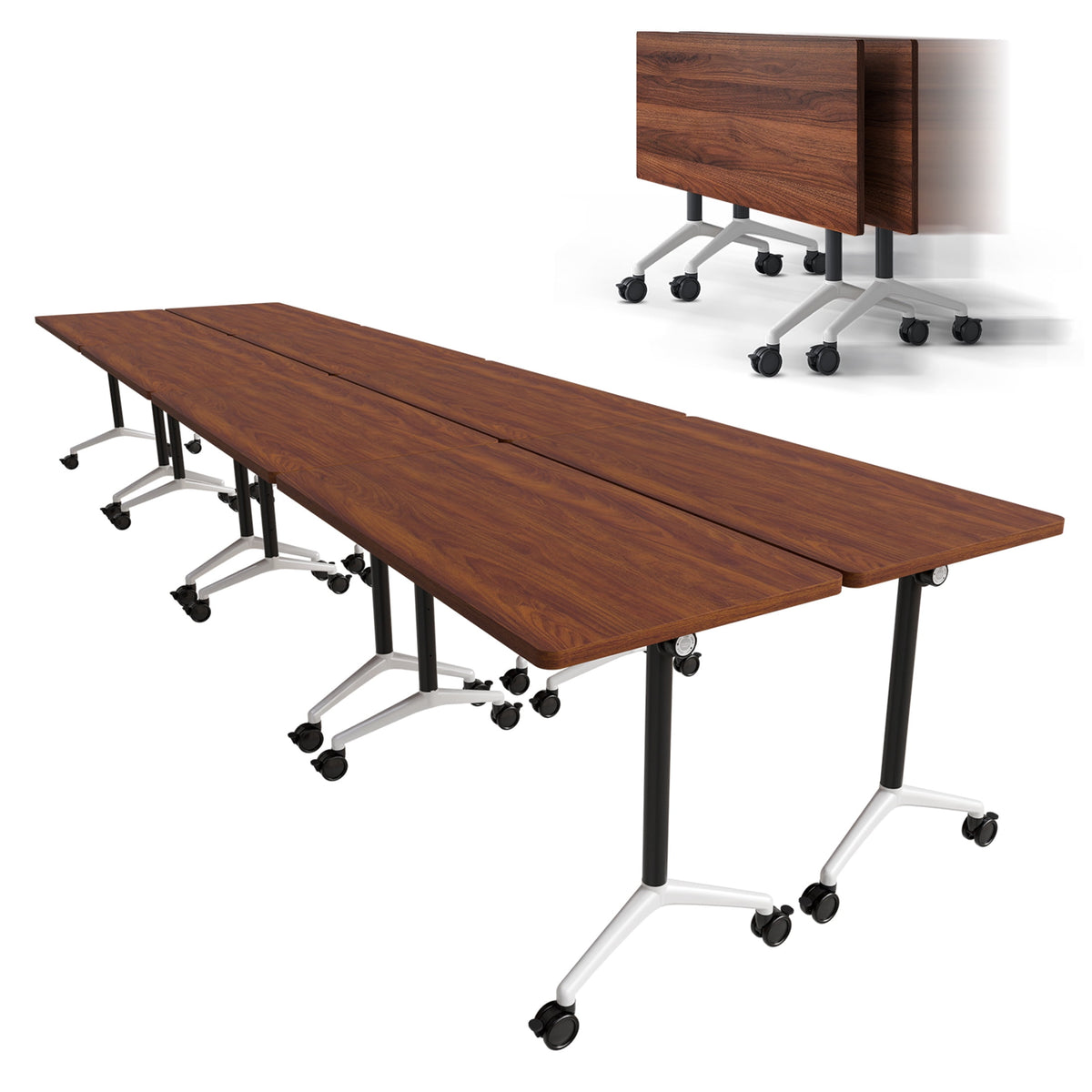 Folding Conference Table with Wheels, Modular Flip Top Meeting Desk, Commercial Training Table for Office Classroom(8,Black 2,61" D X 19.6" W X 29.5" H)