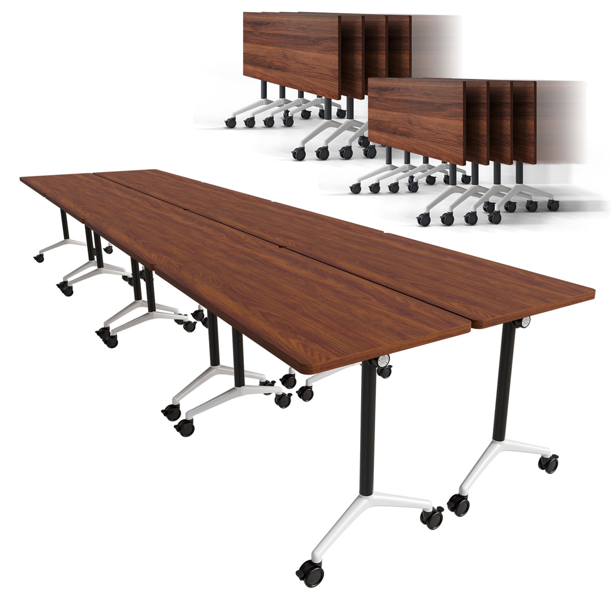 Folding Conference Table with Wheels, Modular Flip Top Meeting Desk, Commercial Training Table for Office Classroom(8,Black 2,61" D X 19.6" W X 29.5" H)