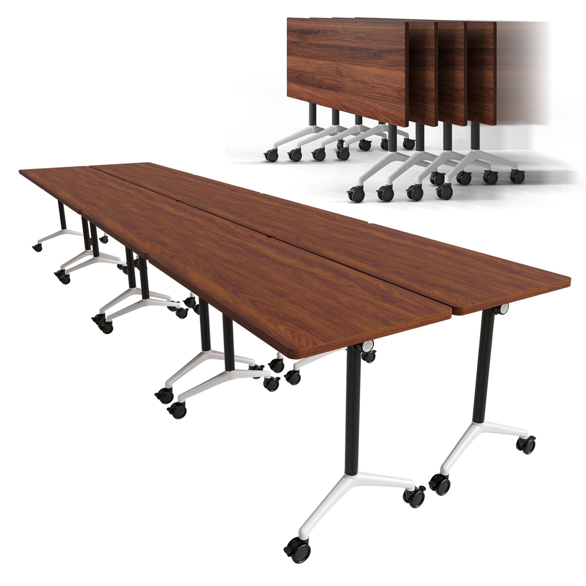 Folding Conference Table with Wheels, Modular Flip Top Meeting Desk, Commercial Training Table for Office Classroom(8,Black 2,61" D X 19.6" W X 29.5" H)
