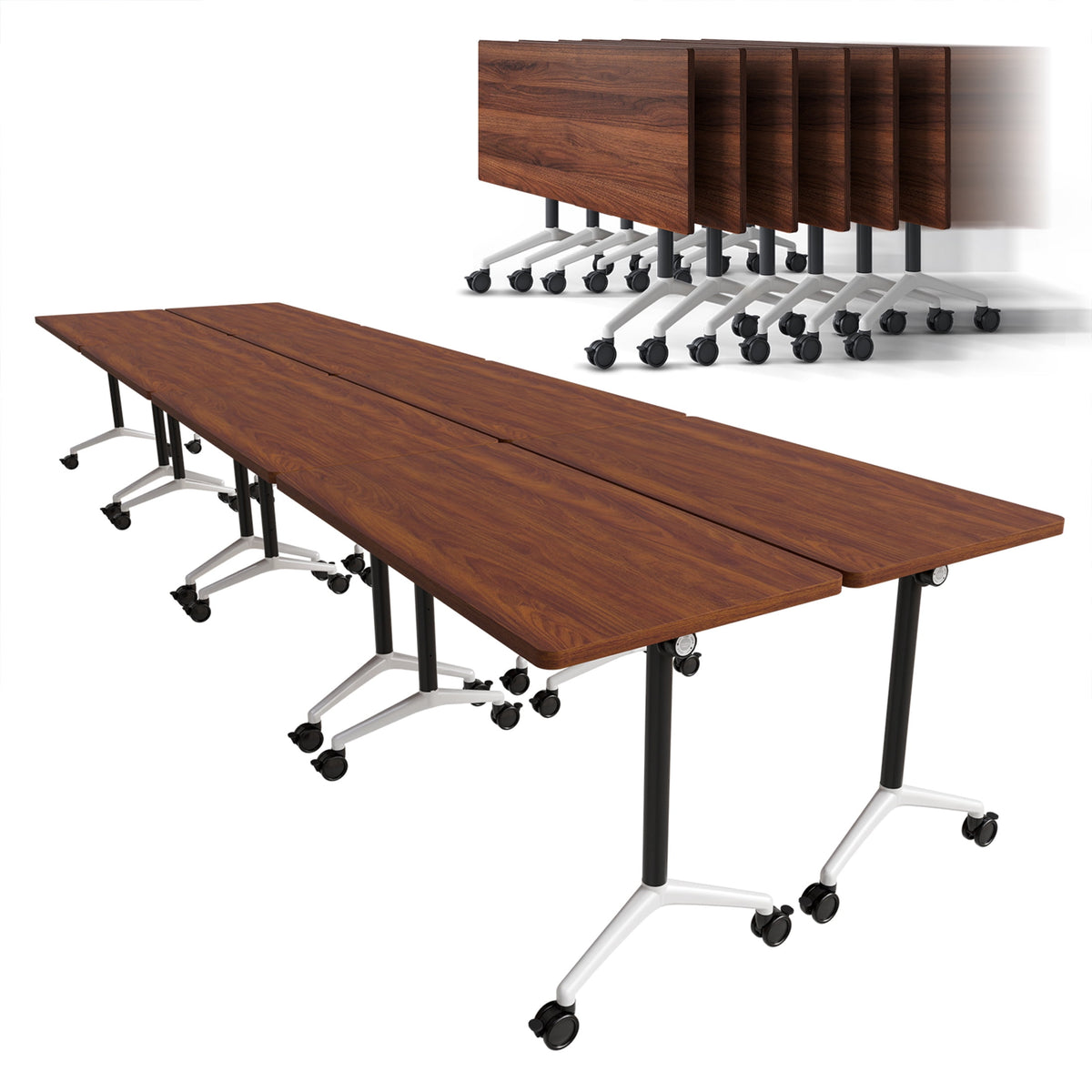 Folding Conference Table with Wheels, Modular Flip Top Meeting Desk, Commercial Training Table for Office Classroom(8,Black 2,61" D X 19.6" W X 29.5" H)