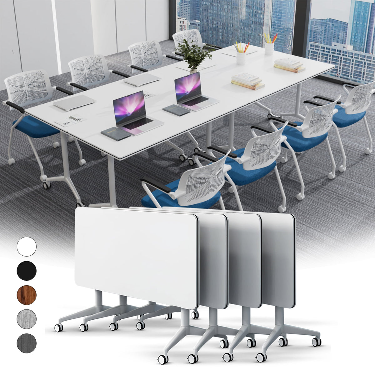 Folding Conference Table with Wheels, Modular Flip Top Meeting Desk, Commercial Training Table for Office Classroom(8,Black 2,61" D X 19.6" W X 29.5" H)