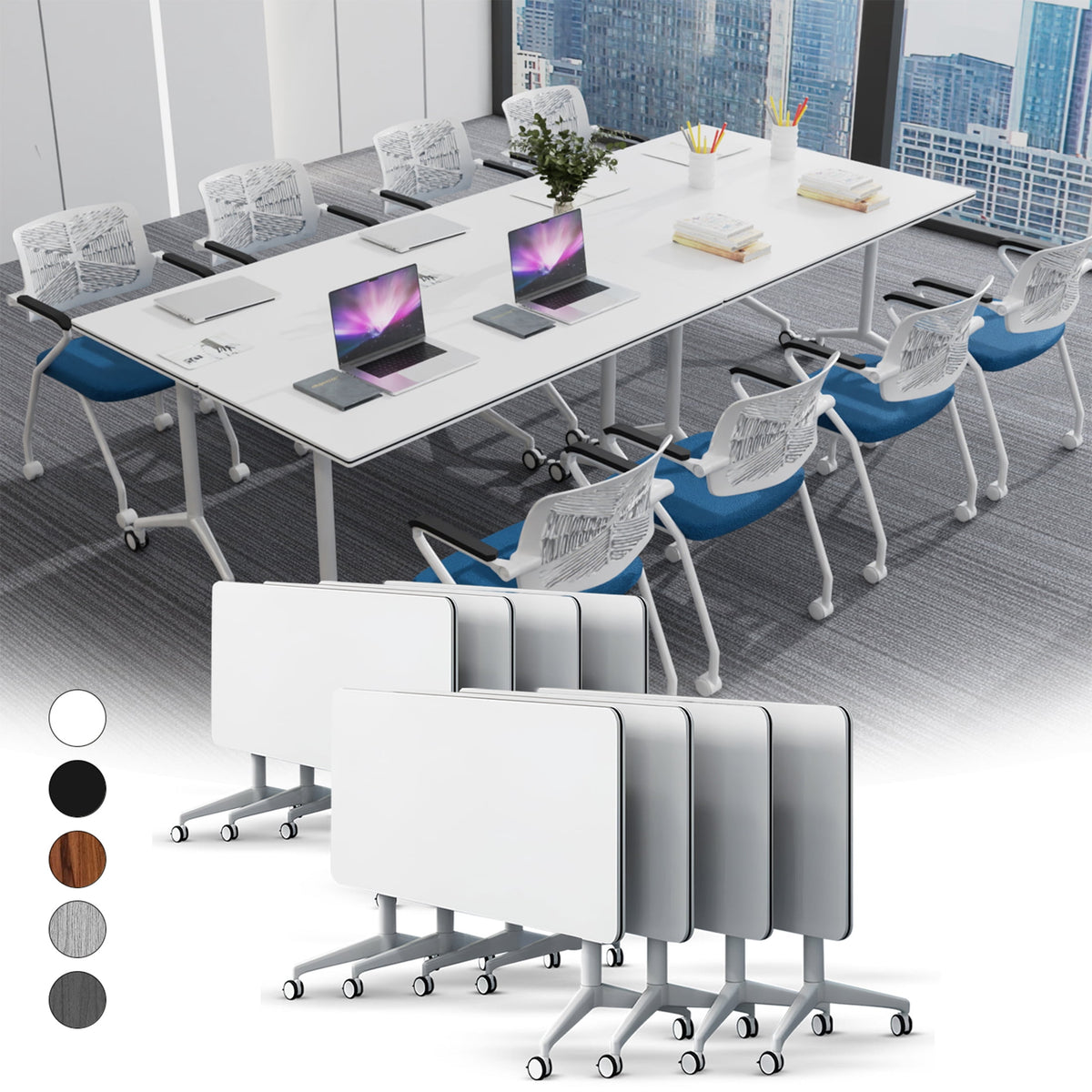 Folding Conference Table with Wheels, Modular Flip Top Meeting Desk, Commercial Training Table for Office Classroom(8,Black 2,61" D X 19.6" W X 29.5" H)
