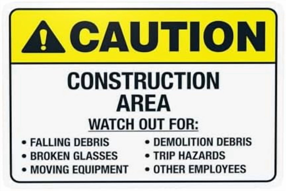 Glasses Shoes And Hard Hats Required When Working Warning Sign, Construction Metal Signs for Business Home Garage Street Wall Caution Custom Decor 8 x 12 Inch