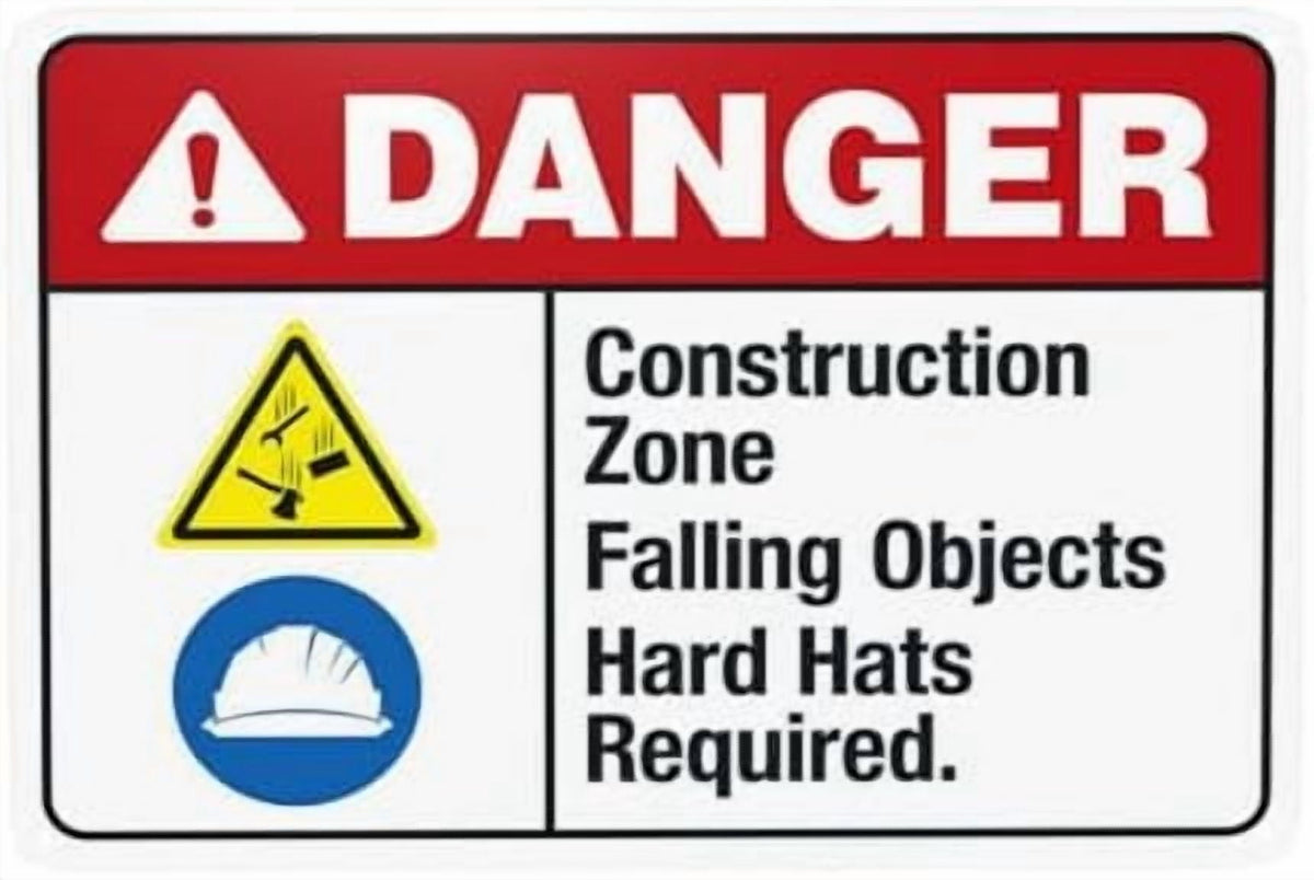 Glasses Shoes And Hard Hats Required When Working Warning Sign, Construction Metal Signs for Business Home Garage Street Wall Caution Custom Decor 8 x 12 Inch