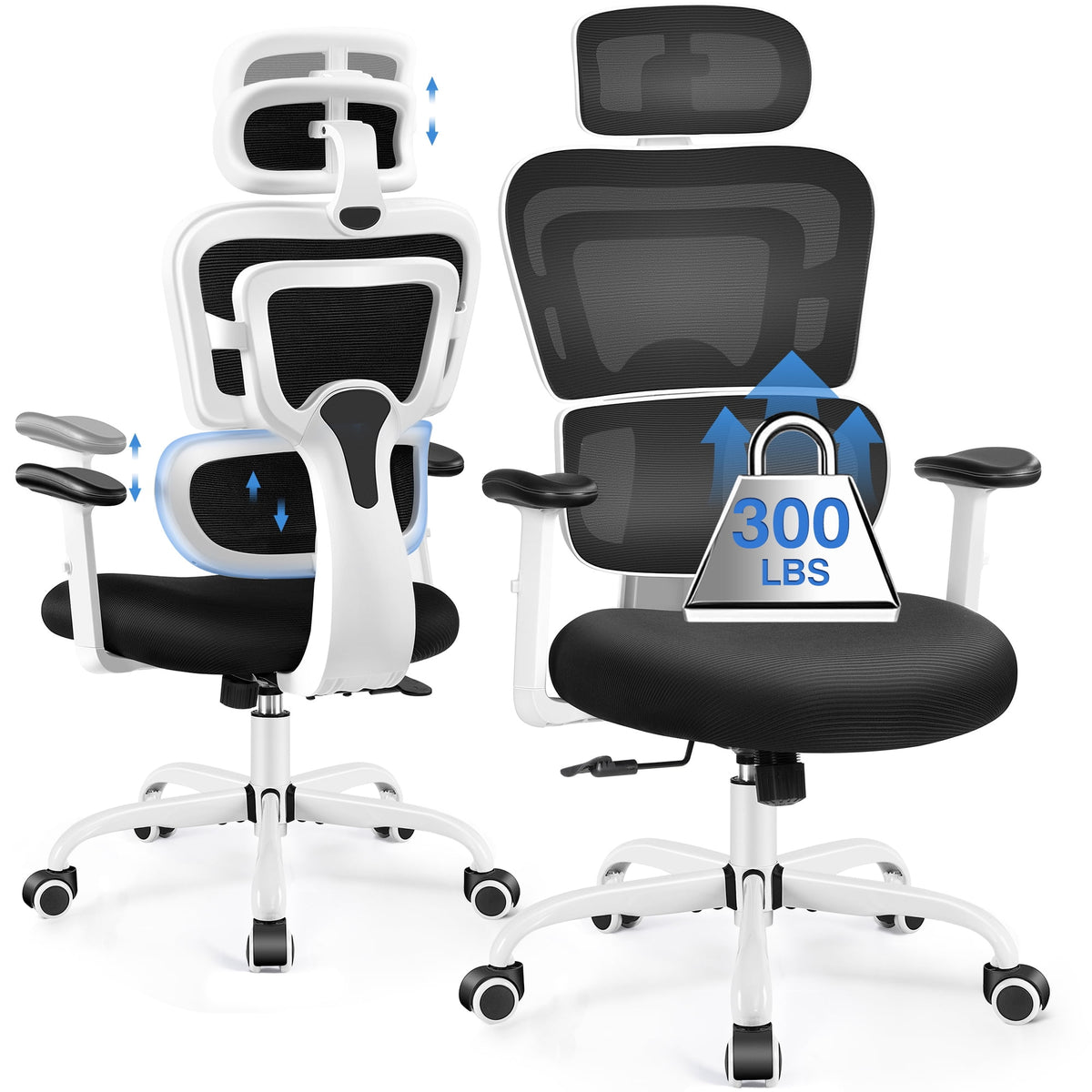 COOLHUT Ergonomic Office Chair, High Back Desk Chair, Breathable Mesh Computer Chair with Lumbar Support, Comfy Foam Cushion Home Office Chair, 300lbs, Black