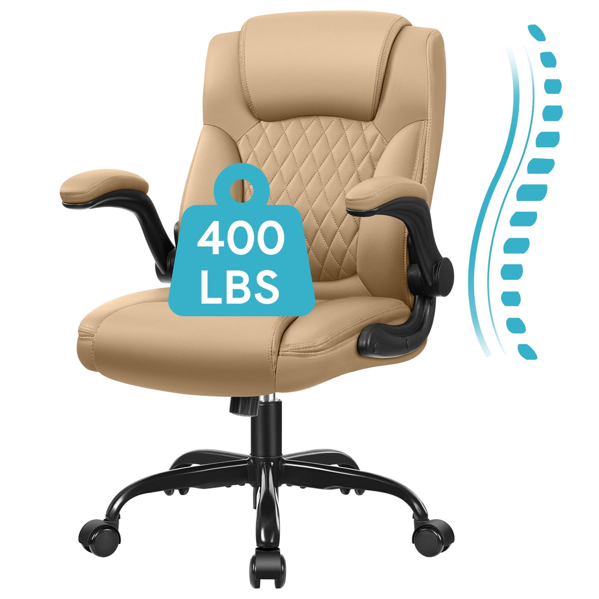 COOLHUT Leather Office Chair, Big and Tall Office Chair 400LBS Wide Seat Ergonomic Computer Desk Chair High Back Executive Leather Chair Adjustable Task Chair Lumbar Back with 8-Year Warranty, Black