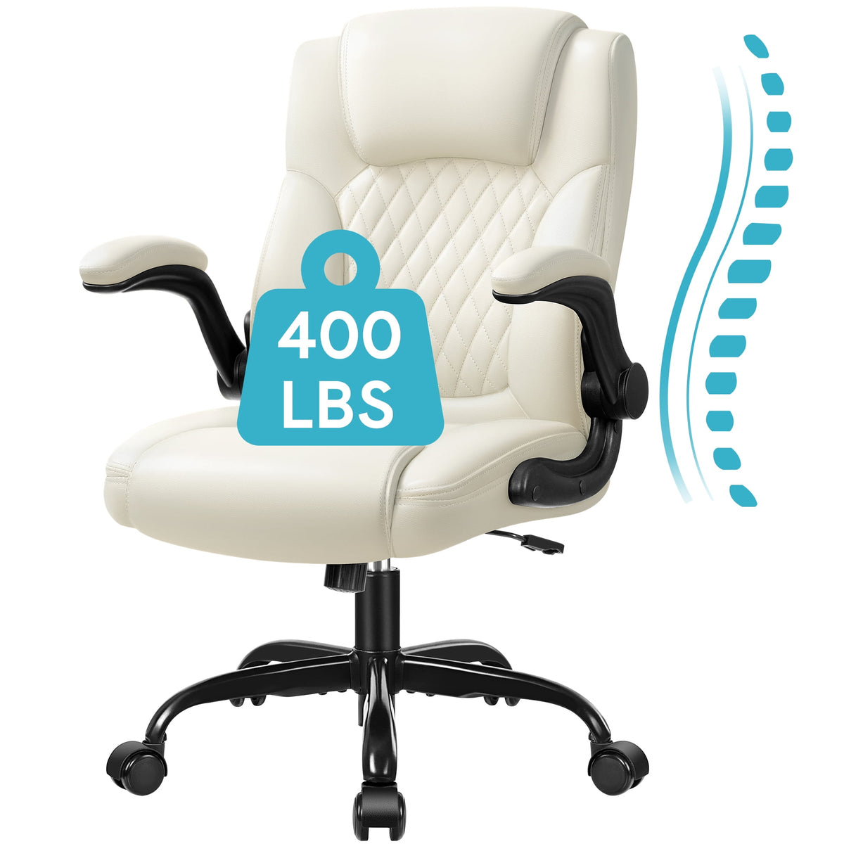 COOLHUT Leather Office Chair, Big and Tall Office Chair 400LBS Wide Seat Ergonomic Computer Desk Chair High Back Executive Leather Chair Adjustable Task Chair Lumbar Back with 8-Year Warranty, Black