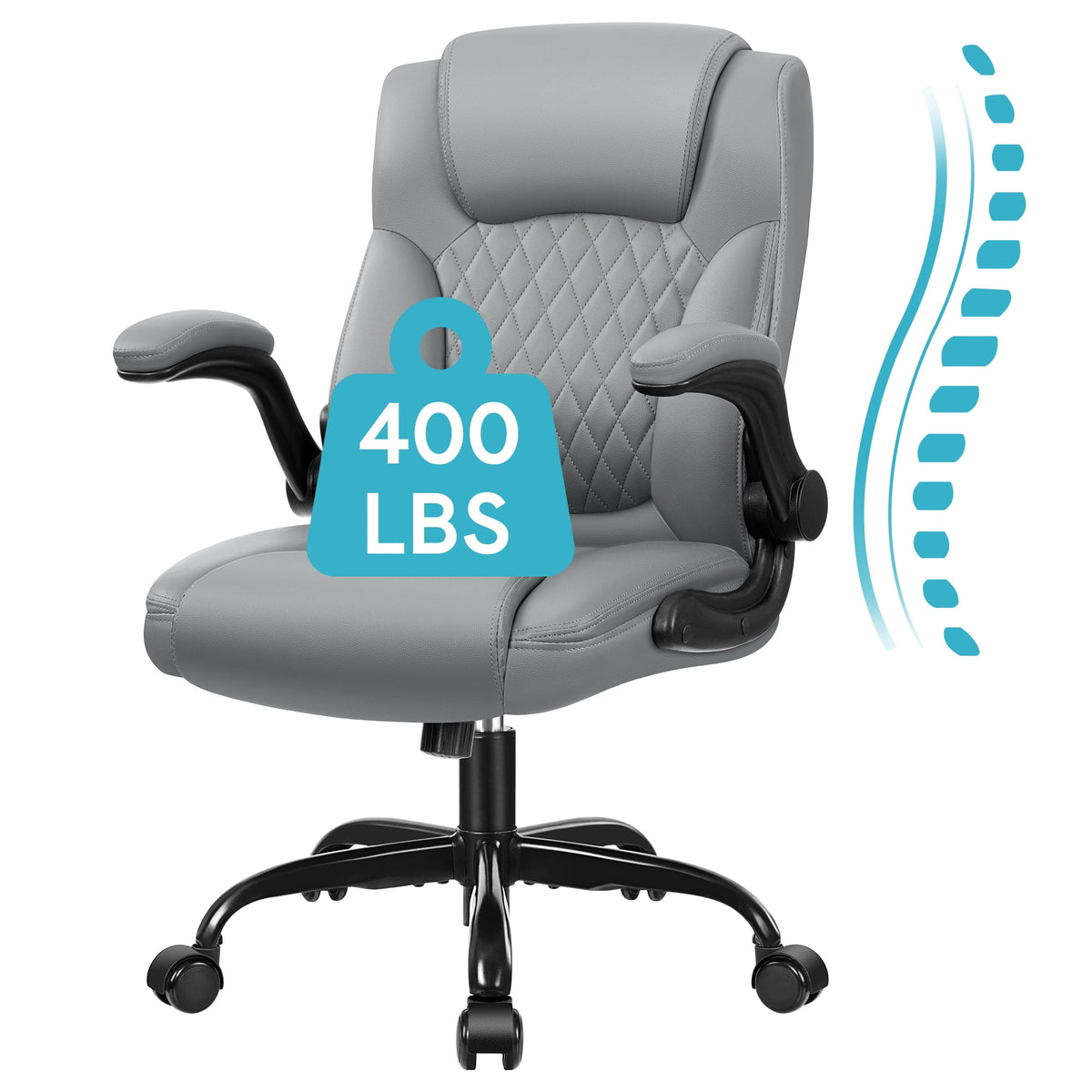 COOLHUT Leather Office Chair, Big and Tall Office Chair 400LBS Wide Seat Ergonomic Computer Desk Chair High Back Executive Leather Chair Adjustable Task Chair Lumbar Back with 8-Year Warranty, Black