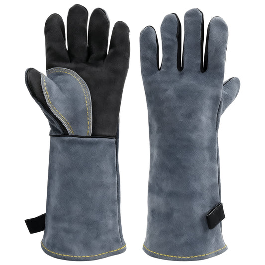 Cyrico Welding Gloves for Men, 16 Inch Leather Heat-Resistant Work Gloves with Reinforced Stitching for BBQ, Fireplace, Grill, Wood Stove, Yard Work, and Light Welding Tasks