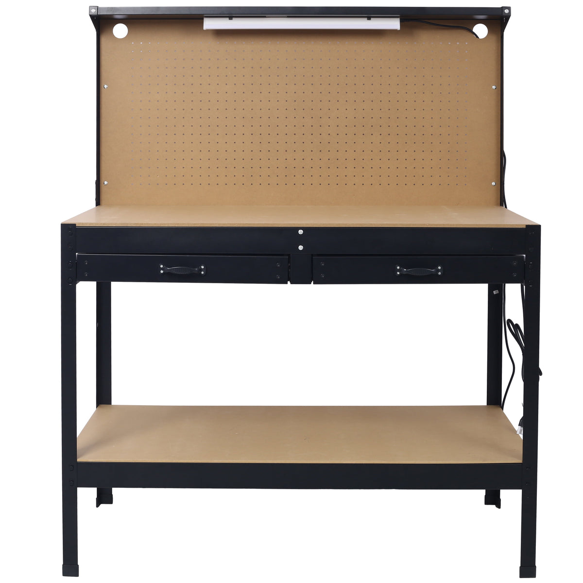 DUOSONG Steel Workbench Tool Storage Work Bench Workshop Tools Table W/Drawer And Peg Board ,4Xac Outlets 2Xusb Ports Black Steel Other
