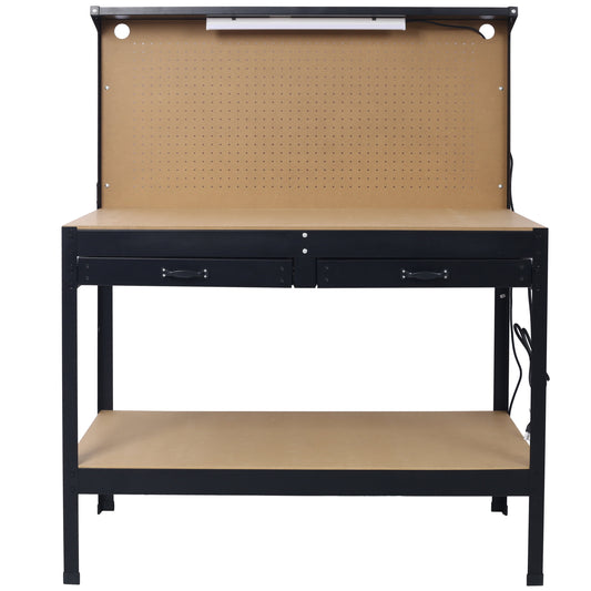 DUOSONG Steel Workbench Tool Storage Work Bench Workshop Tools Table W/Drawer And Peg Board ,4Xac Outlets 2Xusb Ports Black Steel Other