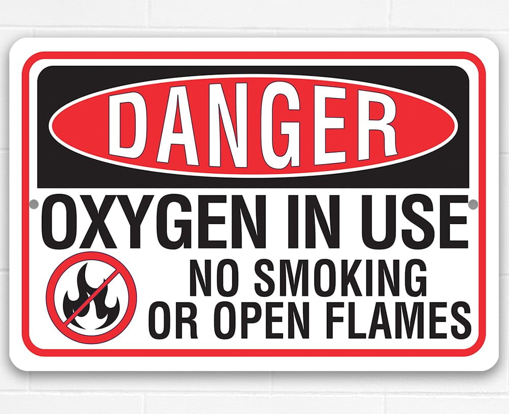 Danger Oxygen in Use, No Smoking or Open Flames - Use Indoor/Outdoor - Sign Metal Tin Sign 8x12 Inch