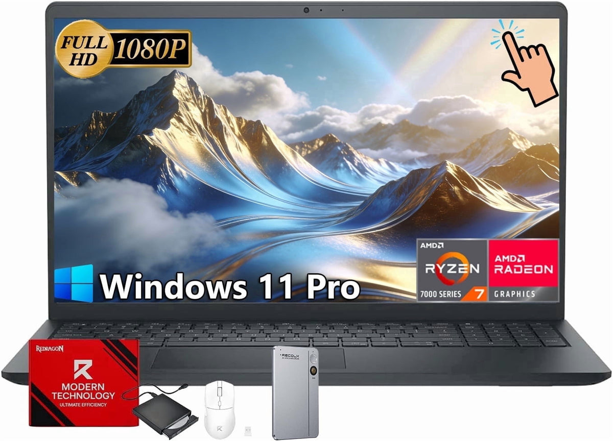 Dell 15 Touchscreen Business Laptop, 15.6" FHD Anti-Glare Display, AMD Ryzen 7 7730U, 16GB RAM, 512GB SSD, AMD Radeon Graphics, Windows 11 Pro