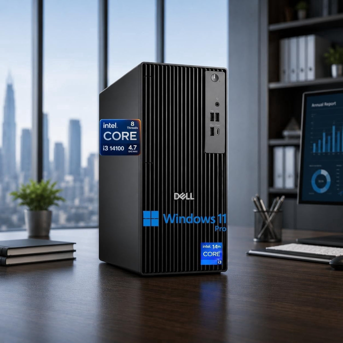 Dell 2026 Pro Desktop Computers Tower PC for Home & Business, Copilot AI, 14th Gen i3-14100 Processor, 16GB DDR5 RAM, 512GB PCIe SSD, Wi-Fi 6, Bluetooth 5.3, DisplayPort, HDMI, USB-C, Windows 11 Pro