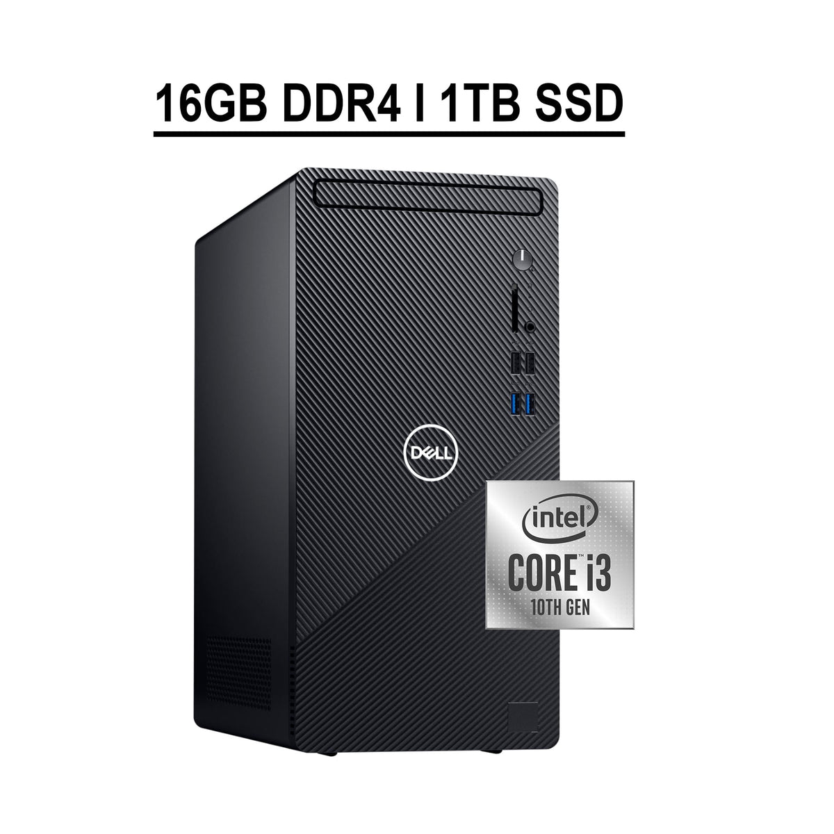 Dell Inspiron 3000 3880 Desktop Computer 10th Gen Intel Quad-Core i3-10100 8GB DDR4 256GB SSD Integrated Intel UHD Graphics 630 DVD-RW HDMI WiFi Bluetooth Win10 Black