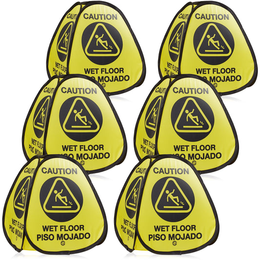 Dryser 6-Pack 16" Pop-up Caution Wet Floor Signs - Yellow 4-Sided English/Spanish Warnings