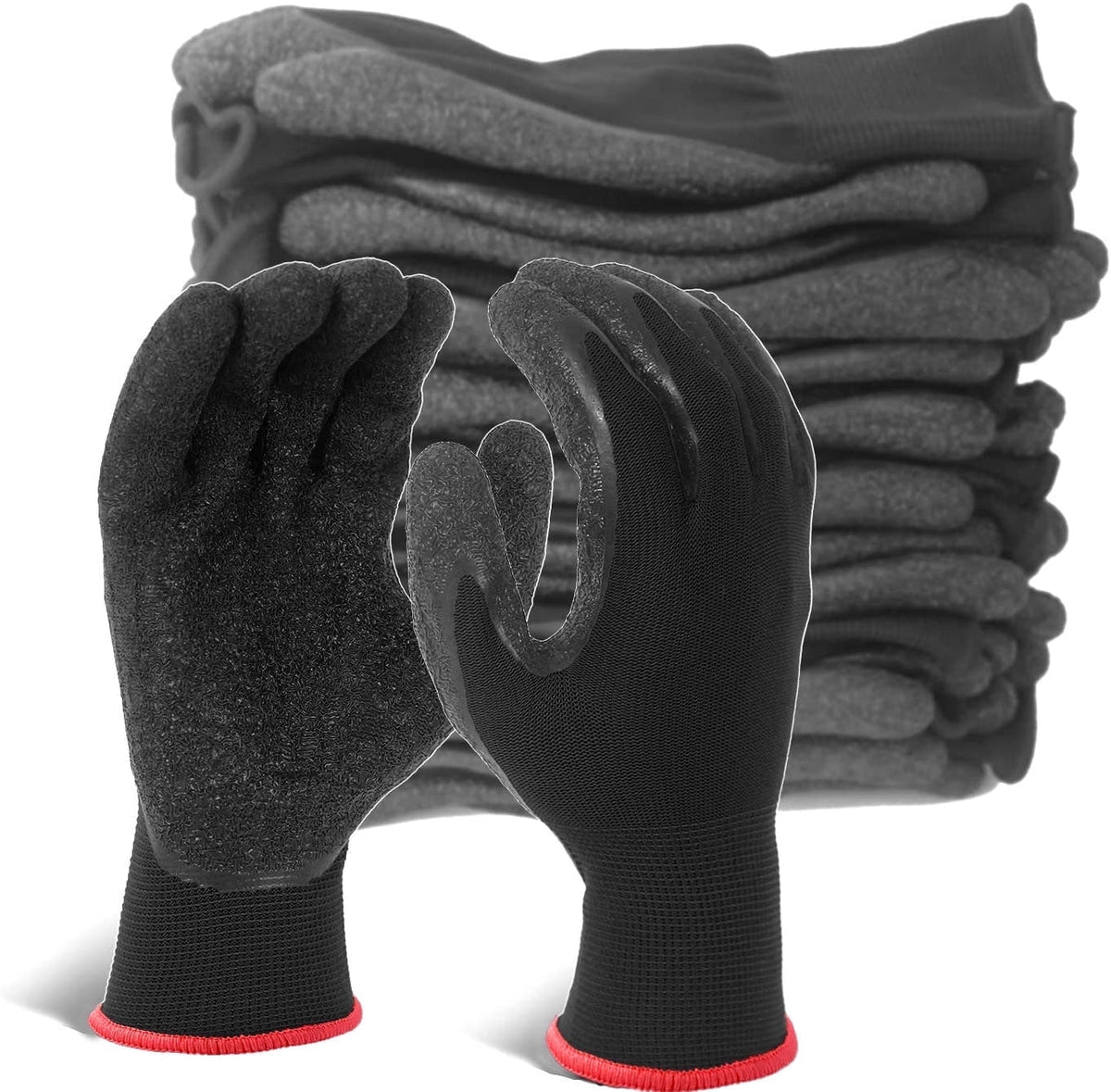 EvridWear 12 Pairs Green Latex Rubber Coated Safety Work Gloves Men Women Construction Warehouse Gardening (L)