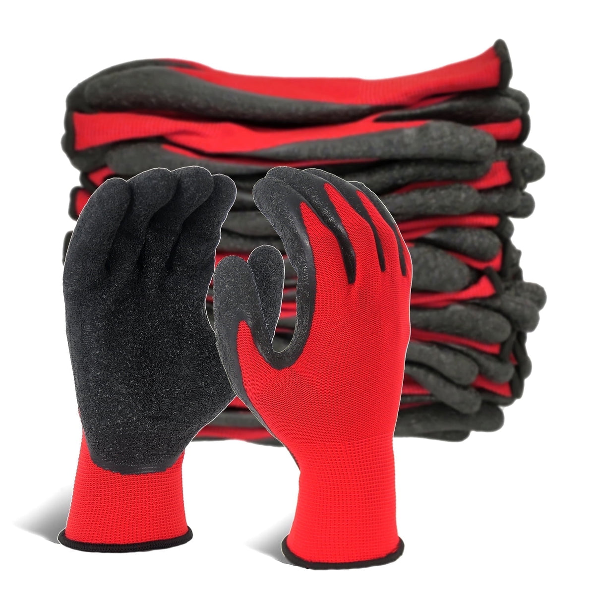 EvridWear 12 Pairs Green Latex Rubber Coated Safety Work Gloves Men Women Construction Warehouse Gardening (L)