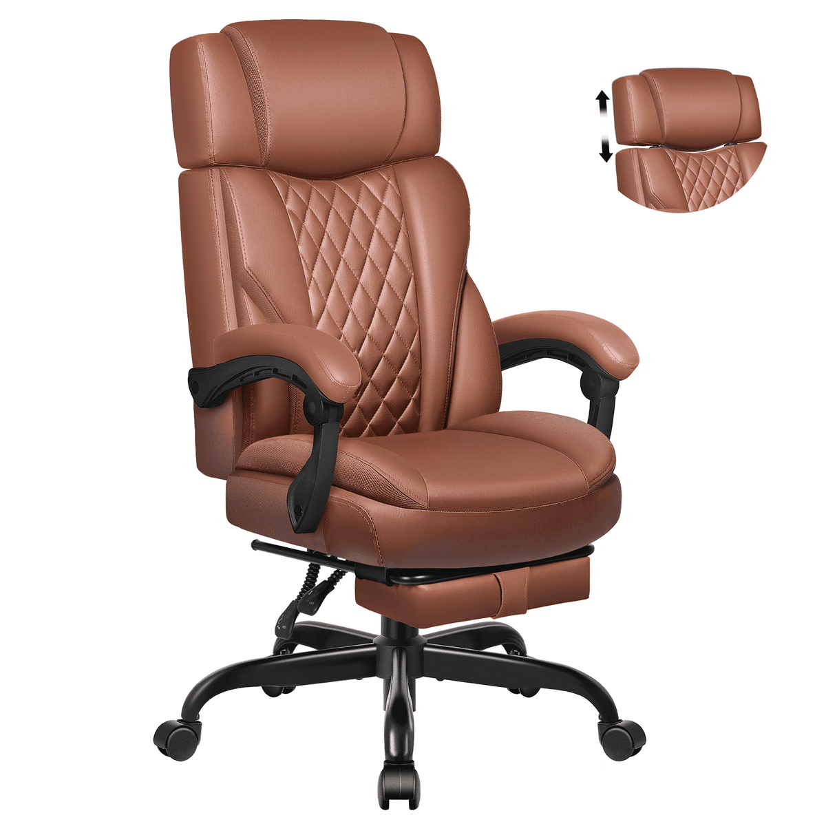 FASTES Big and Tall Ergonomic Office Chair with Footrest - Leather Computer Desk Chair, Reclining High Back Ergonomic Chair with Adjustable Headrest & Lumbar Support, Black