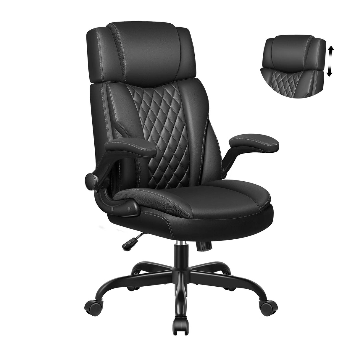 FASTES Big and Tall Ergonomic Office Chair with Footrest - Leather Computer Desk Chair, Reclining High Back Ergonomic Chair with Adjustable Headrest & Lumbar Support, Black