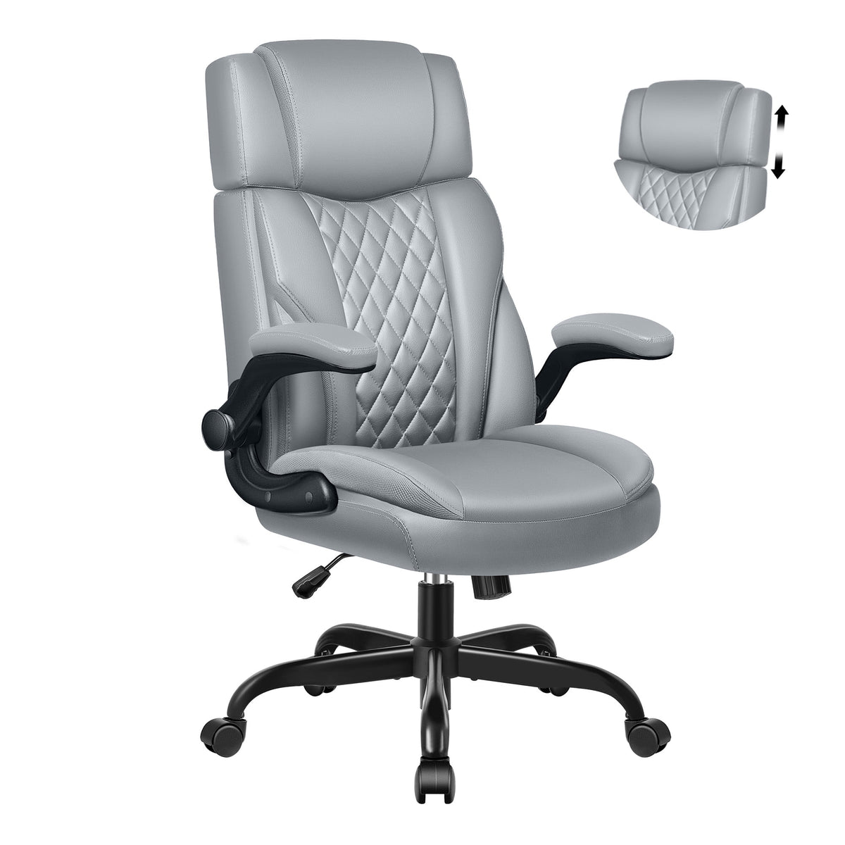 FASTES Big and Tall Ergonomic Office Chair with Footrest - Leather Computer Desk Chair, Reclining High Back Ergonomic Chair with Adjustable Headrest & Lumbar Support, Black