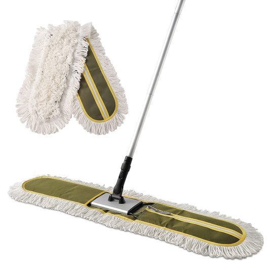 Eyliden 39” Commercial Industrial Cotton Mop Dust for Hardwood Floors, 59inch Telescopic Height with 2 Mop Pads, Green
