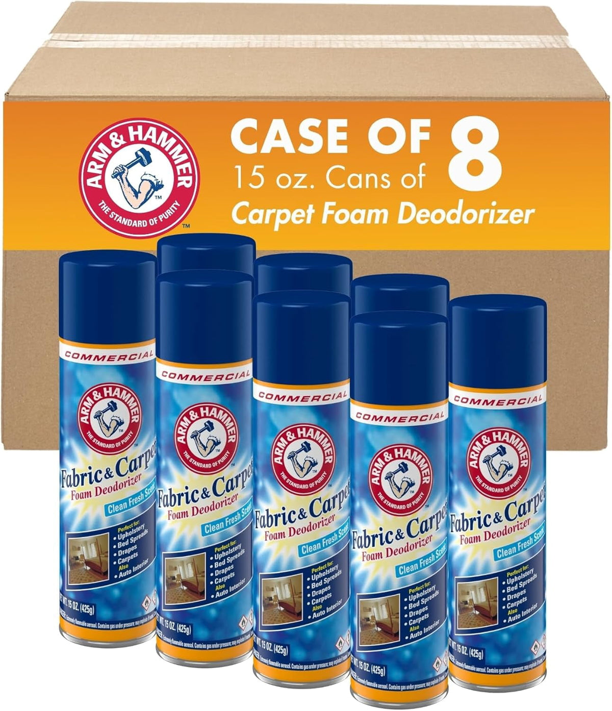 Fabric and Carpet Foam Deodorizer Professional, Aerosol, Fresh Scent, 15 fl oz (Case of 8)