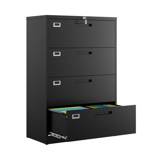 Fesbos Metal Lateral File Cabinets with Lock, 4 Drawer 28.5" Wide Filing Cabinets,Hanging Letter/Legal/F4/A4 Size, Assembly Required - Black