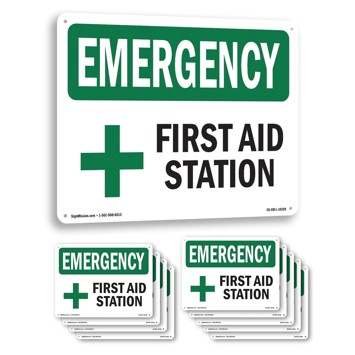First Aid Station OSHA Emergency Aluminum Sign 18 Inch x 12 Inch - 10 Pack