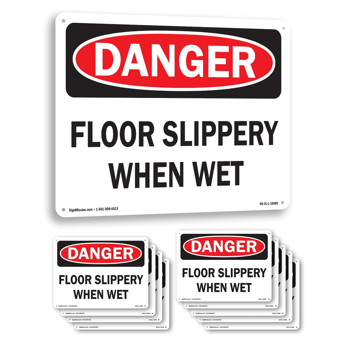 Floor Slippery When Wet OSHA Danger Aluminum Sign 18 Inch x 12 Inch - 10 Pack