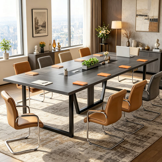 Fnova 94"Large Conference Table for 8-10 People, Modern Executive Meeting Table with Cable Management & Adjustable Feet, Heavy-Duty Office Conference Desk for Boardroom, Training Room