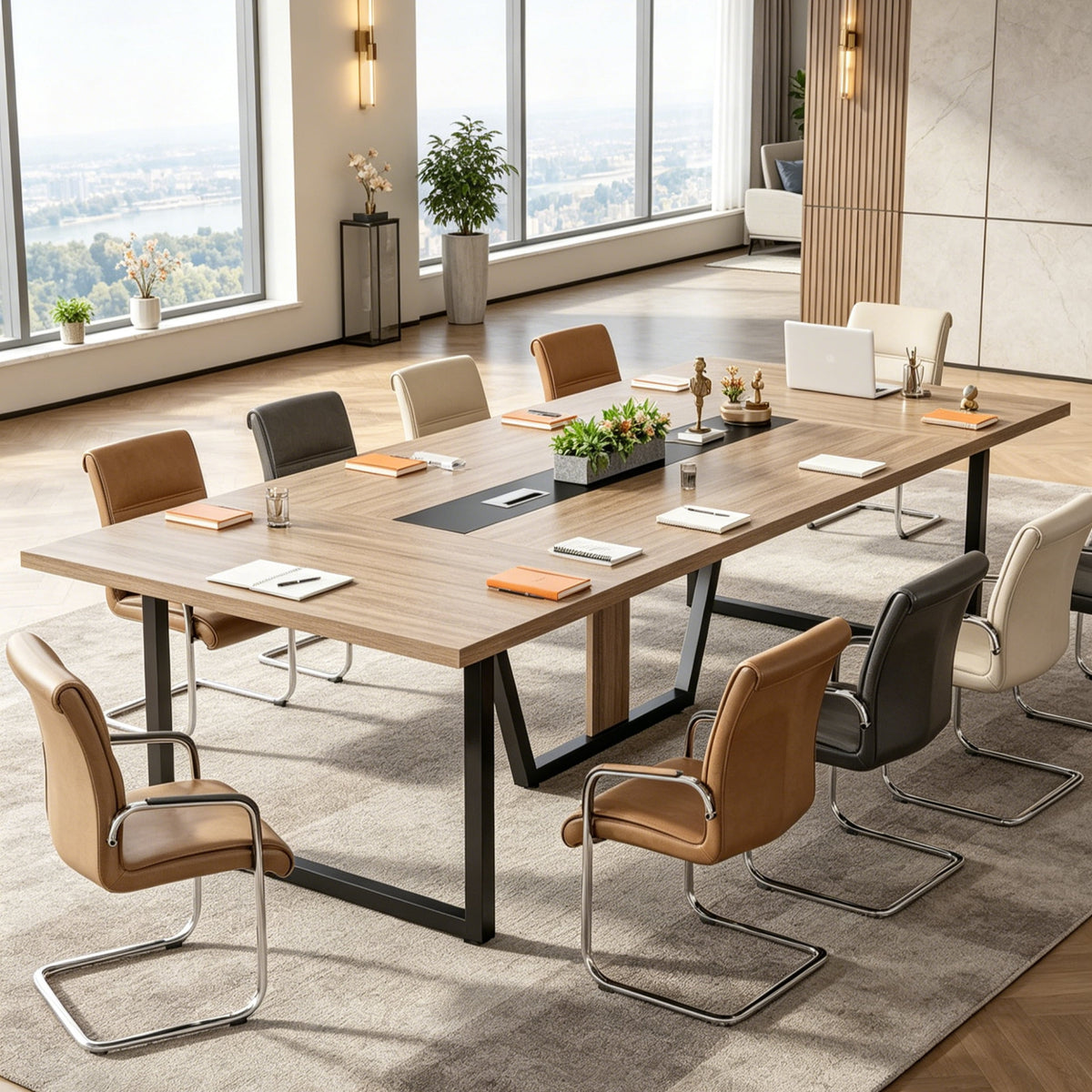 Fnova 94"Large Conference Table for 8-10 People, Modern Executive Meeting Table with Cable Management & Adjustable Feet, Heavy-Duty Office Conference Desk for Boardroom, Training Room